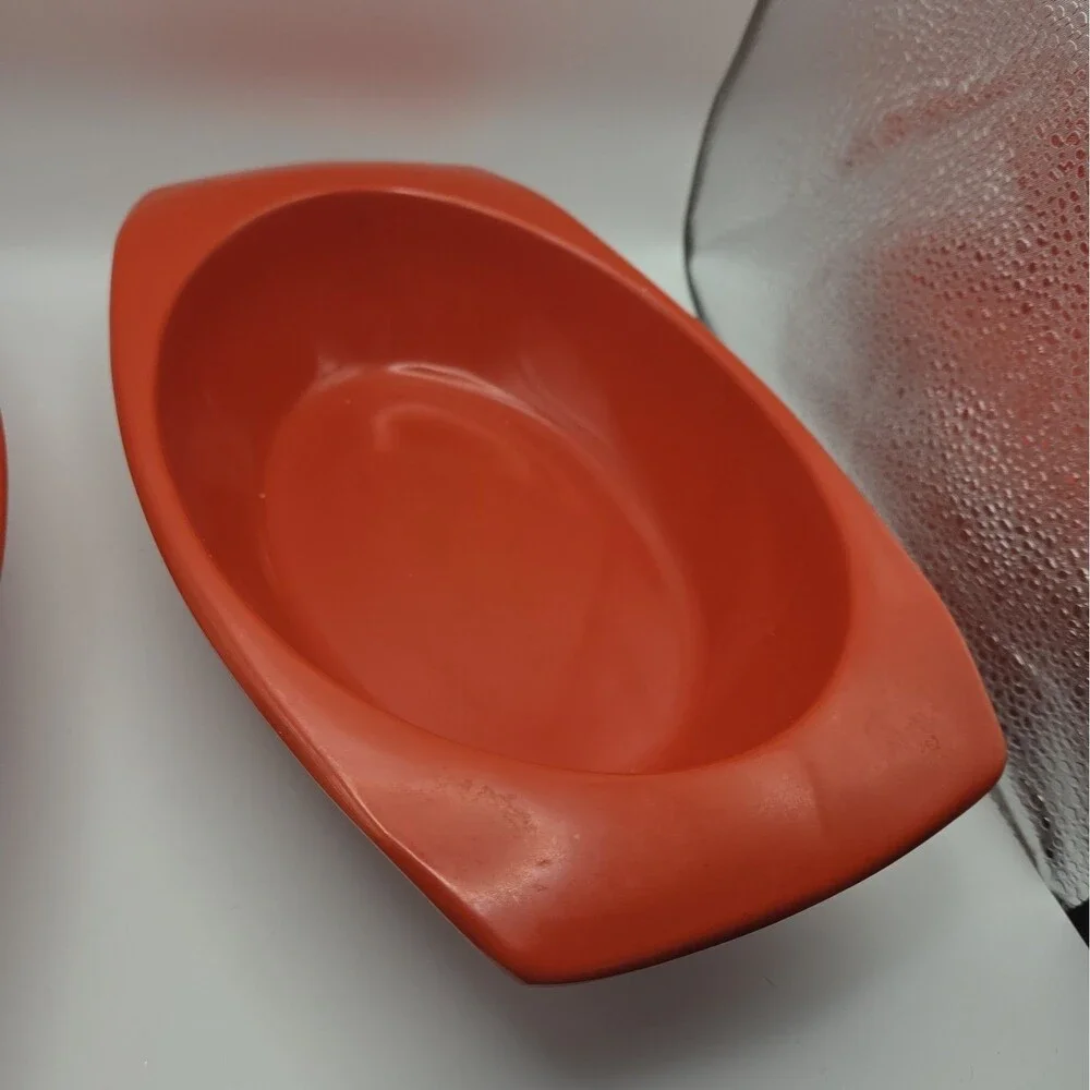 Vintage PROLON Ware Orange Enamel Trays, set of 2   FLORENCE MASS. 9946